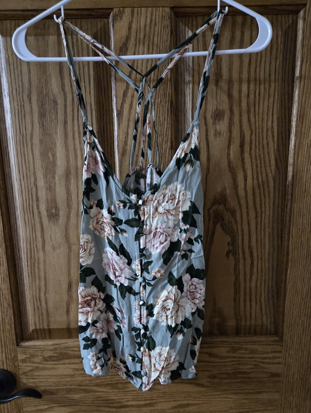 American Eagle Outfitters Floral Tank in Light Green with Pink Blooms